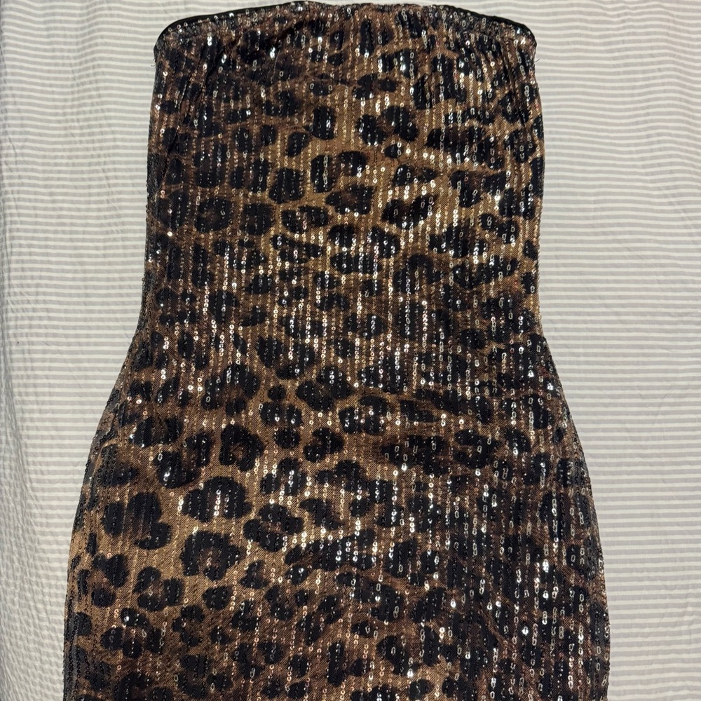 Leopard Print Strapless Mini Dress